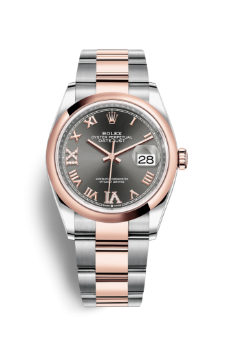 Rolex Datejust 36 Stainless Steel / Everose / Smooth / Slate Roman Diamond / Oyster 126201-0024