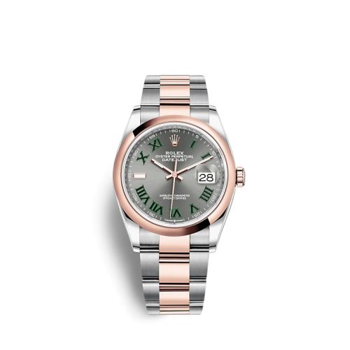 Rolex Datejust 36 Stainless Steel / Everose / Domed / Slate - Roman / Oyster 126201-0030
