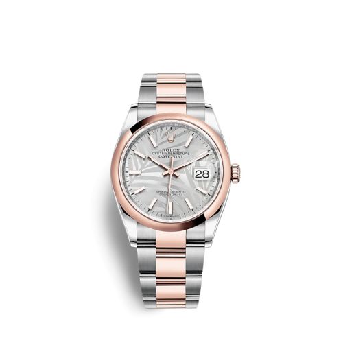 Rolex Datejust 36 Stainless Steel / Everose / Domed / Silver Palm / Oyster 126201-0032