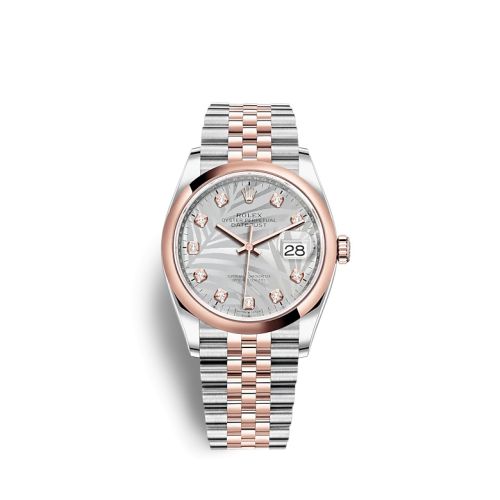 Rolex Datejust 36 Stainless Steel / Everose / Domed / Silver - Palm - Diamond / Jubilee 126201-0037