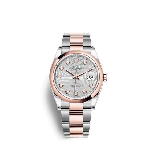 Rolex Datejust 36 Stainless Steel / Everose / Domed / Silver - Palm - Diamond / Oyster 126201-0038