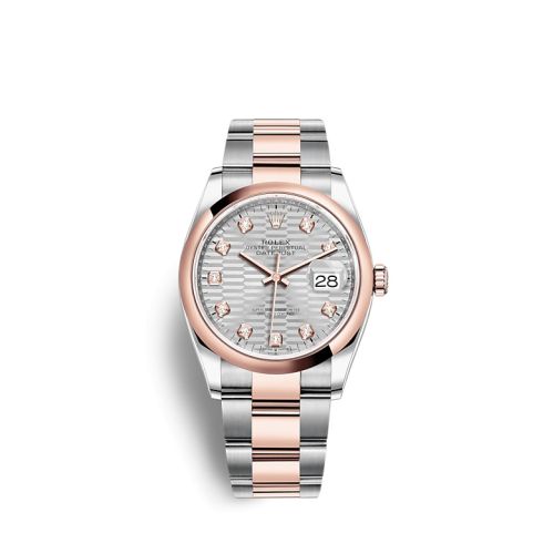 Rolex Datejust 36 Stainless Steel / Everose / Domed / Silver - Fluted - Diamond / Oyster 126201-0040