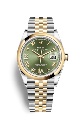 Rolex Datejust 36 Stainless Steel / Yellow Gold / Smooth / Olive Green Roman Diamond / Jubilee 126203-0025