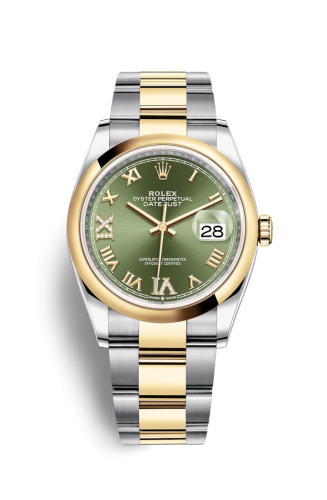 Rolex Datejust 36 Stainless Steel / Yellow Gold / Smooth / Olive Green Roman Diamond / Oyster 126203-0026