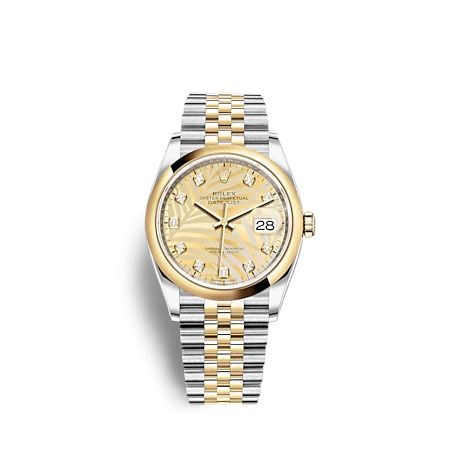 Rolex Datejust 36 Stainless Steel - Yellow Gold - Domed / Champagne - Palm - Diamond / Jubilee 126203-0043