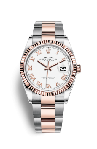 Rolex Datejust 36 Stainless Steel / Everose / Fluted / White Roman / Oyster 126231-0016