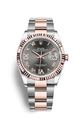 Rolex Datejust 36 Stainless Steel / Everose / Fluted / Slate Roman Diamond / Oyster 126231-0024