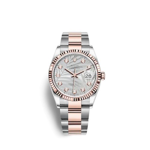 Rolex Datejust 36 Stainless Steel / Everose / Fluted / Silver - Palm - Diamond / Oyster 126231-0038
