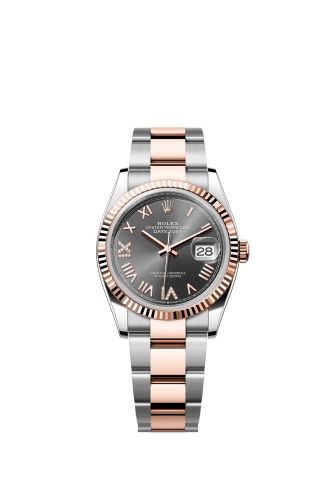 Rolex Datejust 36 Stainless Steel - Everose - Fluted / Slate Roman / Oyster 126231-0048
