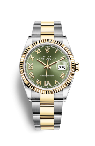 Rolex Datejust 36 Stainless Steel / Yellow Gold / Fluted / Olive Green Roman Diamond / Oyster 126233-0026