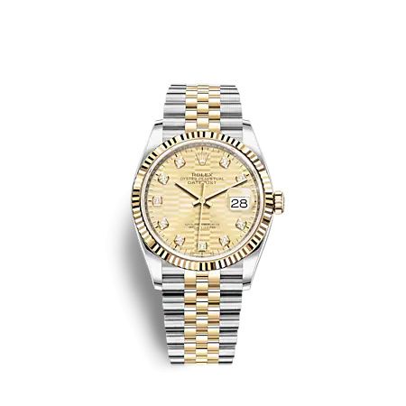 Rolex Datejust 36 Stainless Steel - Yellow Gold - Fluted / Champagne - Fluted - Diamond / Jubilee 126233-0045