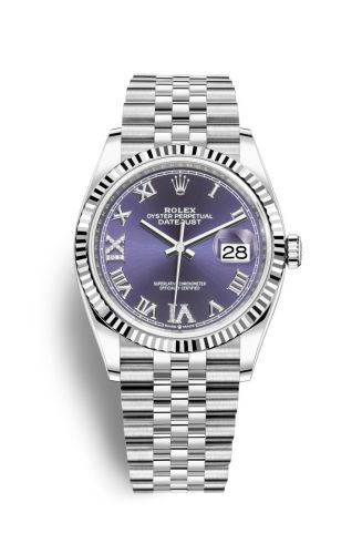 Rolex Datejust 36 Stainless Steel / Fluted / Aubergine Roman-Diamonds / Jubilee 126234-0021