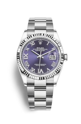Rolex Datejust 36 Stainless Steel / Fluted / Aubergine Roman-Diamonds / Oyster 126234-0022