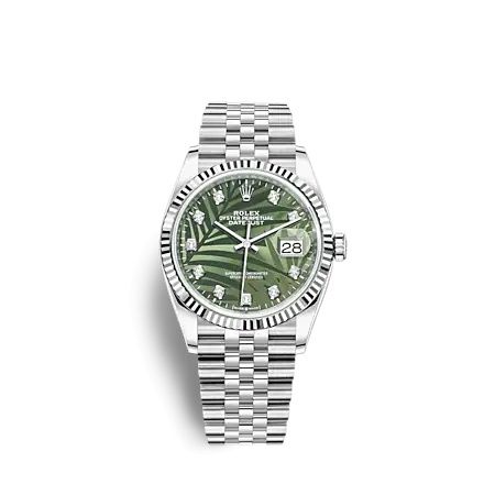 Rolex Datejust 36 Stainless Steel - Fluted / Green - Palm - Diamond / Jubilee 126234-0055