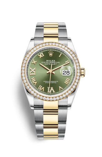 Rolex Datejust 36 Stainless Steel / Yellow Gold / Diamond / Olive Green Roman Diamond / Oyster 126283RBR-0012