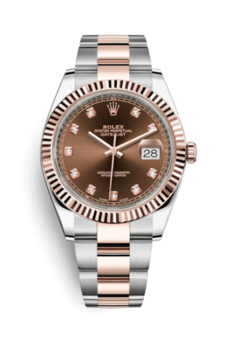 Rolex Datejust 41 Rolesor Everose Fluted / Oyster / Chocolate - Diamond 126331-0003