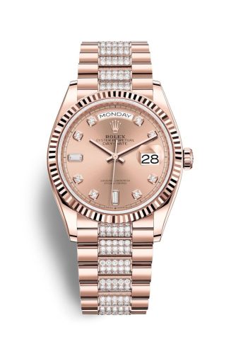 Rolex Day-Date 36 Everose Gold / Fluted / Rose-Diamond / President-Diamond 128235-0019