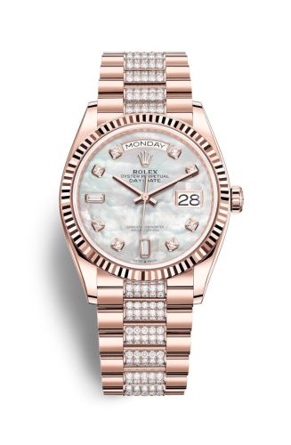 Rolex Day-Date 36 Everose Gold / Fluted / MOP-Diamond / President-Diamond 128235-0032