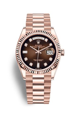 Rolex Day-Date 36 Everose Gold / Fluted / Brown Ombré-Diamond / President 128235-0037