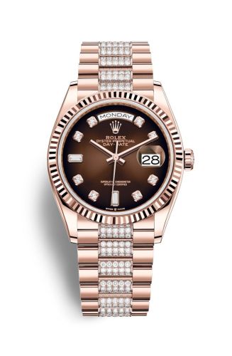 Rolex Day-Date 36 Everose Gold / Fluted / Brown Ombré-Diamond / President-Diamond 128235-0038