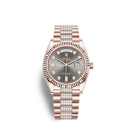 Rolex Day-Date 36 Everose Gold / Fluted / Slate - Diamond / President - Diamond 128235-0051