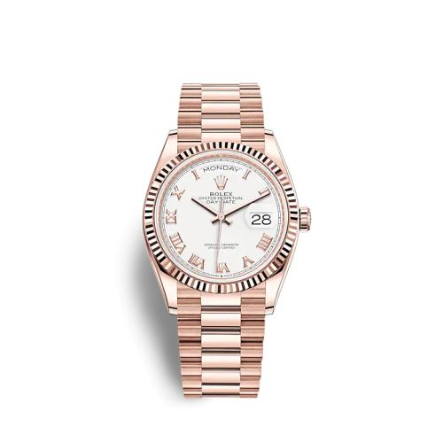 Rolex Day-Date 36 Everose Gold / Fluted / White - Roman / President 128235-0052