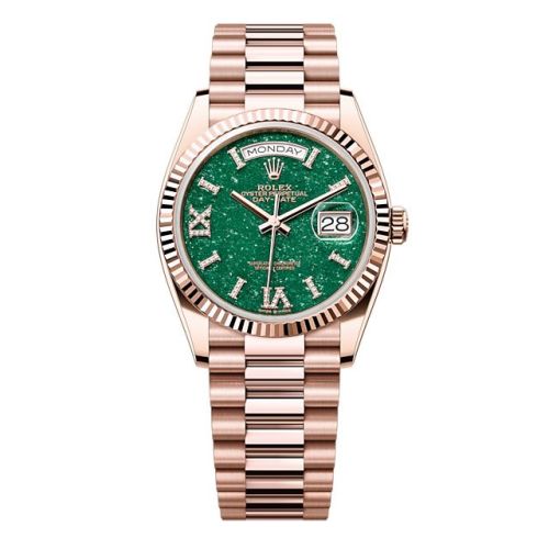 Rolex Day-Date 36 Everose Gold - Fluted / Green Aventurine / President 128235-0068