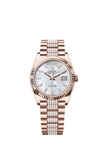 Rolex Day-Date 36 Everose Gold - Fluted / MOP - Baguette / President - Diamond 128235-0079