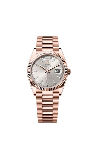 Rolex Day-Date 36 Everose Gold - Fluted / Silver - Baguette 128235-0087