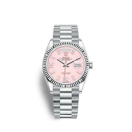 Rolex Day-Date 36 Platinum - Fluted / Pink Opal / President 128236-0006