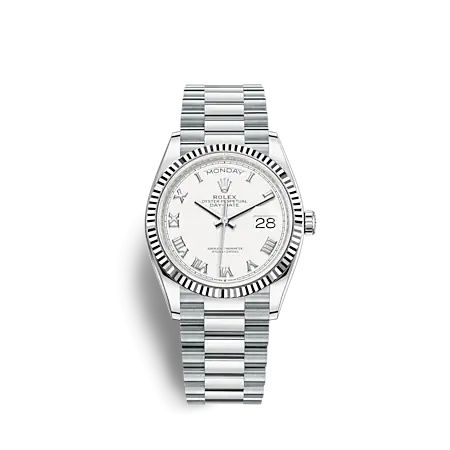 Rolex Day-Date 36 Platinum - Fluted / White - Roman / President 128236-0007