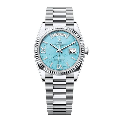 Rolex Day-Date 36 Platinum - Fluted / Turquoise / President 128236-0011