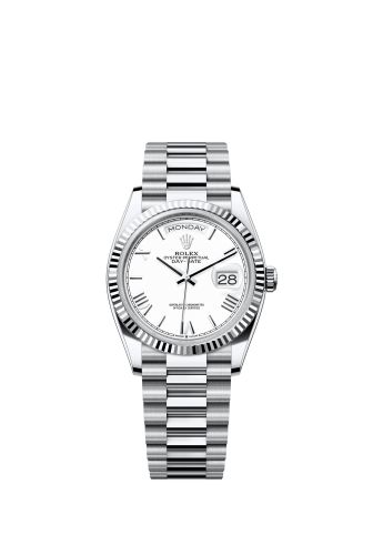 Rolex Day-Date 36 Platinum - Fluted / White - Roman / President 128236-0017