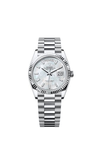 Rolex Day-Date 36 Platinum - Fluted / MOP - Baguette / President 128236-0021