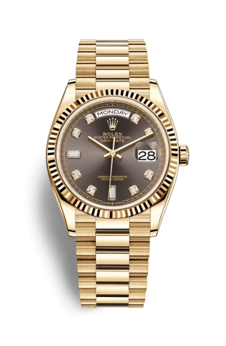 Rolex Day-Date 36 Yellow Gold / Fluted / Dark Grey-Diamond / President 128238-0022