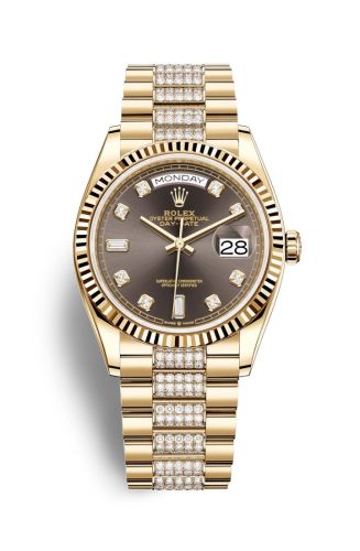 Rolex Day-Date 36 Yellow Gold / Fluted / Dark Grey-Diamond / President-Diamond 128238-0024