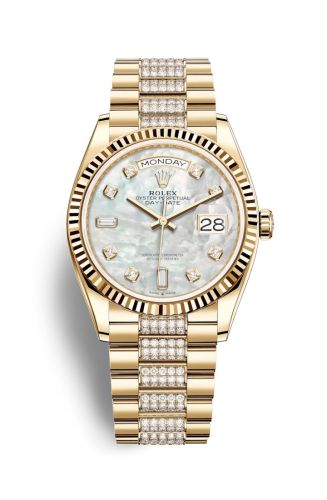 Rolex Day-Date 36 Yellow Gold / Fluted / MOP-Diamond / President-Diamond 128238-0032