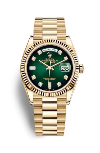 Rolex Day-Date 36 Yellow Gold / Fluted / Green Ombré-Diamond / President 128238-0069