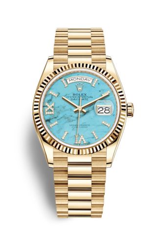Rolex Day-Date 36 Yellow Gold / Fluted / Turquoise / President 128238-0071