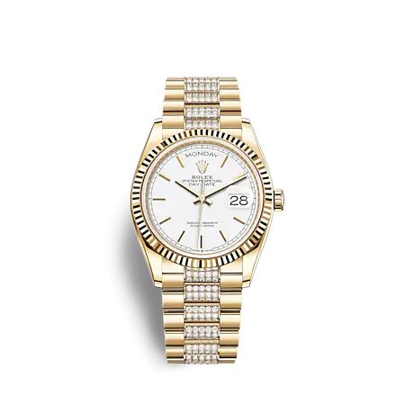 Rolex Day-Date 36 Yellow Gold / Fluted / White / President - Diamond 128238-0082