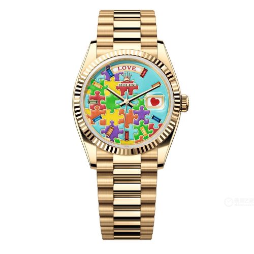 Rolex Day-Date 36 Yellow Gold - Fluted / Emoji Puzzle 128238-0106