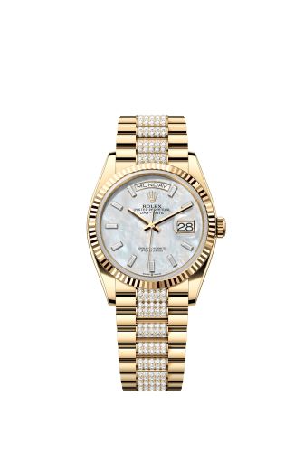 Rolex Day-Date 36 Yellow Gold / Fluted / MOP - Baguette / President - Diamond 128238-0124