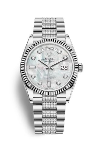Rolex Day-Date 36 White Gold / Fluted / MOP-Diamond / President-Diamond 128239-0026