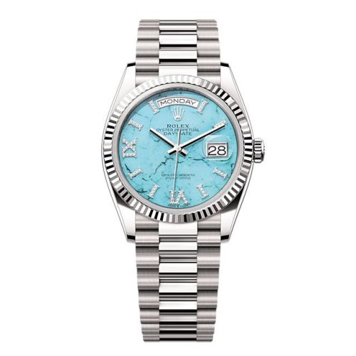 Rolex Day-Date 36 White Gold - Fluted / Turquoise / President 128239-0044