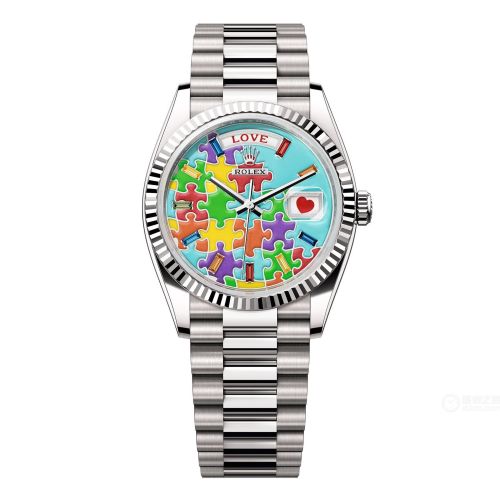 Rolex Day-Date 36 White Gold - Fluted / Emoji Puzzle 128239-0056