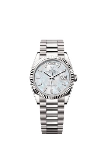 Rolex Day-Date 36 White Gold - Fluted / MOP - Baguette / President 128239-0065