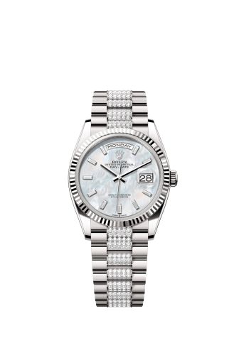 Rolex Day-Date 36 White Gold / Fluted / MOP-Diamond / President-Diamond 128239-0066