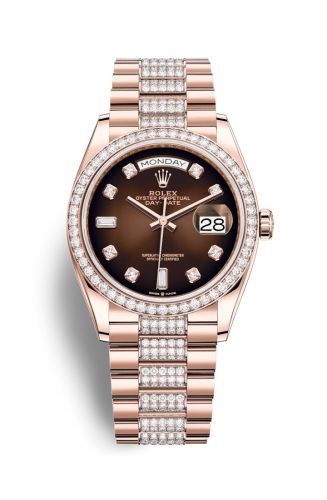 Rolex Day-Date 36 Everose Gold / Diamond / Brown Ombré - Diamond / President - Diamond 128345RBR-0041