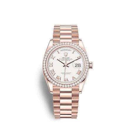 Rolex Day-Date 36 Everose Gold / Diamond / White - Roman / President 128345RBR-0054