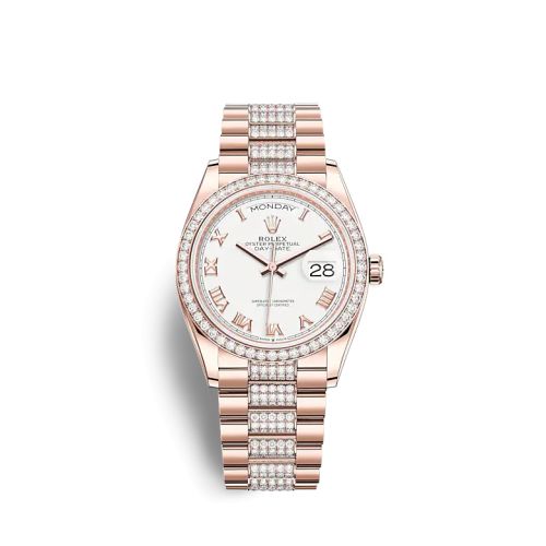 Rolex Day-Date 36 Everose Gold / Diamond / White - Roman / President-Diamond 128345RBR-0055